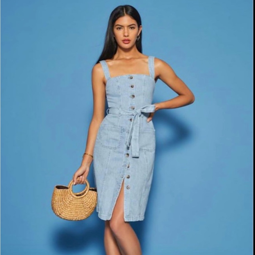 Reformation Farrah Midi Denim Dress 0.